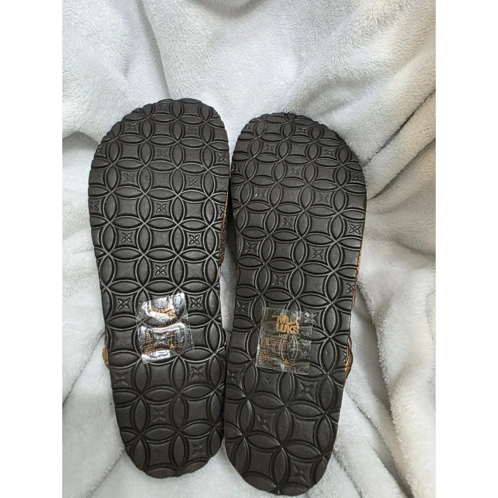 Muk Luks Womens Size 11 Brown Gold Braided Chevron Cork Sandals Slides